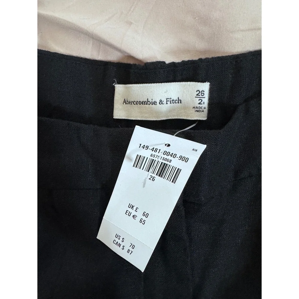 NWT Abercrombie & Fitch Black Linen Blend Pleated High Rise Shorts Size 26 2R